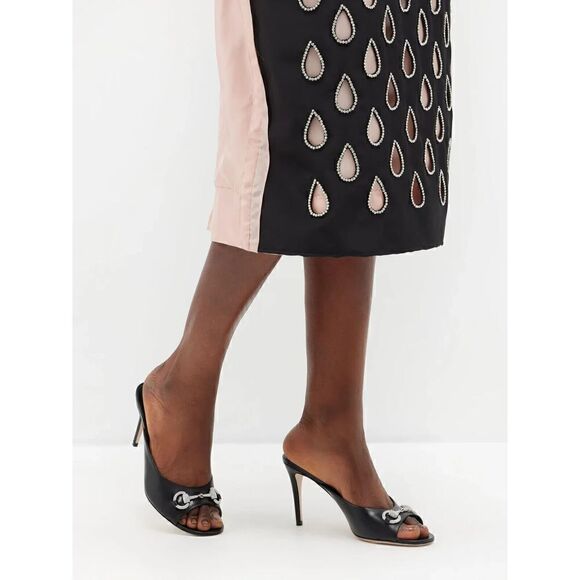 Gucci Women's Crystal Embellished Horsebit 85 Leather Mule Heels Black 37 - Picture 10 of 10